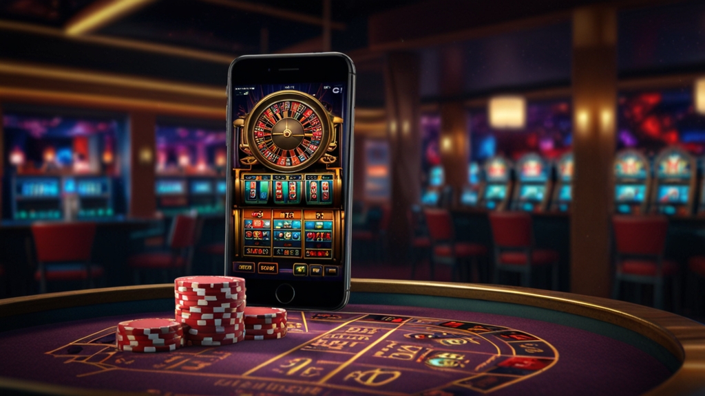 Smartphone showing slots and live betting features in a casino lobby