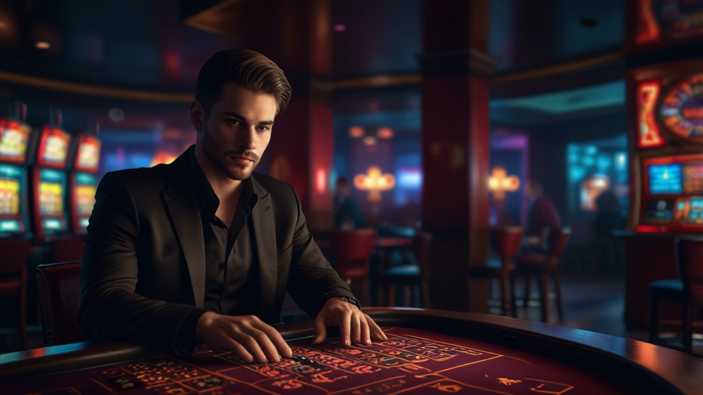Player logging into Bet Portal on a phone in a dark casino lounge