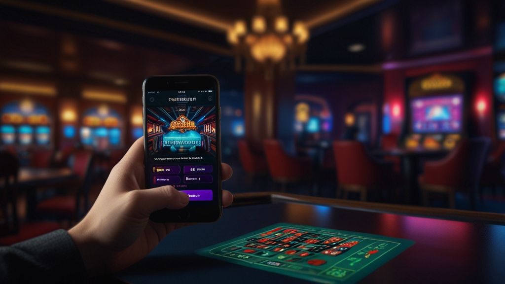 Mobile phone showing a no deposit bonus form in a casino lounge